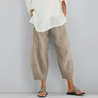 Ženske hlače Ispiši ljetne hlače za široke noge, ležerne pamučne i posteljine čvrste duksere Bež 2xL