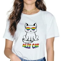 CAT Rainbow zastava Sunčane naočale žene Modni kratki rukav casual okruglica LGBTQ Ally majica
