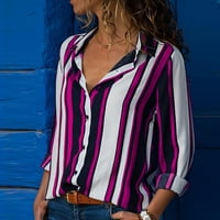Žene Ležerne prilike dugih rukava V-izrez Up Striped košulja Bluza TOP Napomena Molimo kupiti jednu