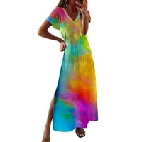 Hanzidakd Ljetne haljine za žene Ležerne prilike Casual Fashion V izrez Haljina kratkih rukava Boja
