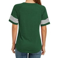 Zeleni vrhovi za žene Ljetne bluze za žene Ženski okrugli raglan ploča Striped rukave okrugli vrat prekriženi