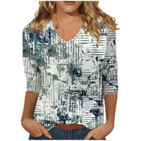 Qcmgmg Ženski rukav i bluze V izrez Žene majice Saobavi grafički ženski povremeni vrhovi i majice Ženske
