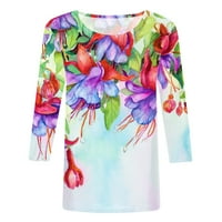 Hanas vrhovi ženski modni pulover, cvijeće štampano rukav tunik, ugodan okrugli izrez labavi fit bluza