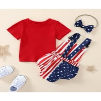 Canrulo Toddler Baby Girls 4. jula Outfits Rebrasti vrhovi Košulje Sumpder Kratke hlače Ukupno Dan neovisnosti Odjeća Crvena 3 mjeseca
