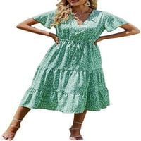 Singreal ženska cvjetna boho haljina casual s kratkim rukavima V recles Rether Summer Swing Maxi haljine