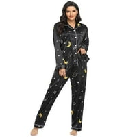 Ženska Silk Satin Pajamas dugih rukava salon dvodijelna odjeća za spavanje prema dolje PJ set