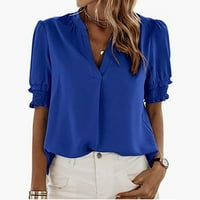 Ženska casual čvrsta boja Classic Fit bluza V izrez rucfff majice kratkih rukava na vrhu l