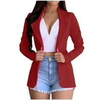 Bazyrey Womens Ljetni vrhovi Čvrsti ispisani kardigan ženski okrugli vrat Trendi dugih rukava otvoreni prednji džepovi Cardigan Formalno odijelo Dugi kaput crveni 2xl