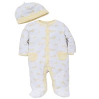 Unise Slatka žuta patka Ispis Snap Frontie Pajamas za dječake za bebe ili djevojčice s bib-om sa spavanjem