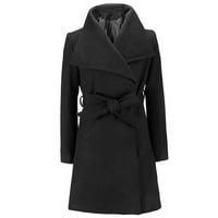 Tawop Peacoat ženski kaput ženski dugi kaput topla vuna reverska jakna Cardigan dugačak tanak prekrivač crna 10