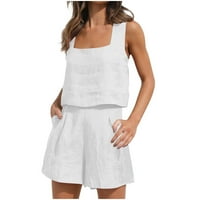 Dvije posteljine odjeće za žene bez rukava na vrhu i visokih šarkica u obliku struka sa džepovima Ljetna trenerka odjeća bijela