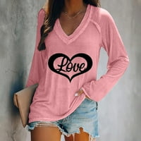 Majice za Valentinovo za žene modne žene casual v vrat zaljubljeni za Valentinovo tiskani majica s dugim rukavima Pink L a8537