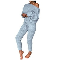 Posijego Ženski džemper za preveliko odjeću jedno pulover na ramenu Top crteži dugačke pantalone pletene