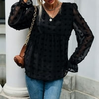 Ketyyh-Chn košulje za žene plus veličine casual dugih rukava Swlicay preveliki bluze na vrhu crne, m