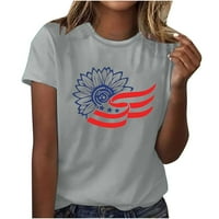 Ecqkame Ženska američka zastava Ispis majica za čišćenje Žene ljetni casual labavi ugradnja Neuvisni