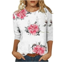 Hvyesh Dužina rukav ženski vrhovi Ljetni trendy okrugli vrat T košulje cvjetni print radovi Tunic Bluze