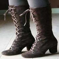 Eloshman Womens čipke Chunky Cipele Hodanje Neklizajuće ležerne zimske cipele Srednja teletska čizme