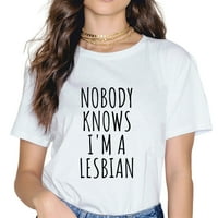 Niko ne zna da sam lezbijska žena modna kratka rukava kratka majica za okrugle vrata