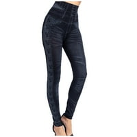 Ženska pamučna mješavina Fau Jeans bočna križaccoss Ispis Visoko struka mršave traper hlače po džepu