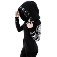 Gotičke dukseve za žene crne pare jakne s dugim rukavima tiskani dukseri s kapuljačom kapuljača Trendy