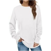 tklpehg ženska dugim rukavima plus veličina slobodno vrijeme s dugim rukavima Trendy Solid Color CrewNeck vrećica ugodno pulover vrhovi dukserice bijeli xl