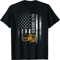 Školski autobus vozač USA Američka zastava smiješni autobus vozač poklon majica crni medium