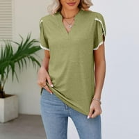 Kakina s noćne košulje za žene čišćenje čvrste boje V-izrez podloška labava majica kratki rukav bluza