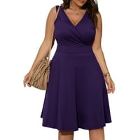 FOPP prodavač dame plus size Solid Color V izrez Modni casual visoki struk slim haljina bez rukava za