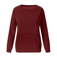Ženski plus veličina vrhova čišćenje, ženska modna solidna labava okrugla džep dugih rukava džemper na vrhu popusta
