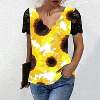 Ženska casual moda otisnuta V izrez kratki rukav majica Y2K majica Henry košulja Boho vrhovi prozračiva