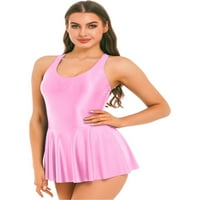 ZDHOR WOMENS sjajni rezervoar Drešeni sa jednodijelnim kupaćim kostima u izrez Sports Yoga Leotard haljina ružičasta m