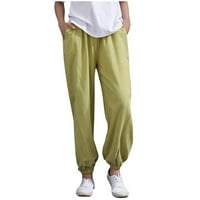 Dahyich ženske posteljine hlače jogger ljetne casual labavo pamučne pamučne hlače od elastične struice sa džepovima žutim m