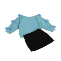 Peyakidsaa 2-7Y Toddler Baby Girls dugih rukava pompom pletiva duks + suknja s gumbom Proljetna odjeća