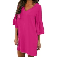 Vruće ružičaste haljine za žene Čvrsta boja Short rukava SOFTY haljina V-izrez Loop Fit Trendy Holiday