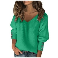 Modni ženski čvrsti patchwork V-izrez dugih rukava labav majica bluza vrhovi zelene s