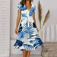 Ljetne haljine Trendy V izrez kratkih rukava s kratkim rukavima za pratnje Elegantna haljina plave s