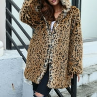 Zimski kaputi za žene - kardigan dugih rukava Fau krzno Leopard tisak ovratni vrat casual toplo, za