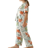 Capreze pidžame za žene salon Sil Satin Sleep odjeća udobna mekana dugačka gumba dolje PJS set pidžama