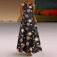 Tking Fashion ženska ljetna ljetna modna casual labava Boho tiskane haljine bez rukava V-izrez džep