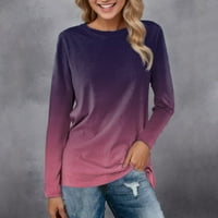 T majice za žene Grafički dnevni vrhovi dugih rukava komforan gradijentni bluza za bluzu s dugim rukavima