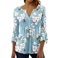 Majice za žene Ljeto tiskanje Trendi gumb Cardigan rukava s rukavima V izrez Casual Moded Tunic Odjeća