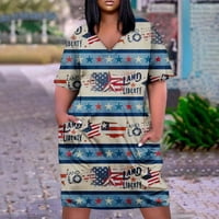 Yubatuo Dan nezavisnosti Ležerne prilike plus veličina Ispiši labave haljine za žene V izrez kratki