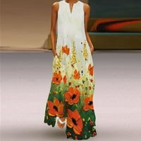 Zyooh Žene Ležerne duge haljine s rukavima V-izrez cvjetna haljina za prskanje Boho ljetne plažne haljine