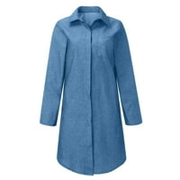 Haljine za žene boemska dužina koljena dugih rukava V-izrez Čvrsta plaža A-line haljina plava m