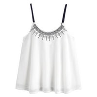 Ljetni usjevi za žene Ženske vrhove rezervoara bez rukava iz vezene šifon Cami top bluza XL šifon bijeli