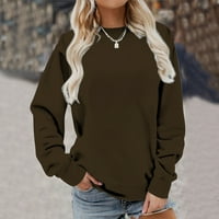 Duks za žene Jesen modni casual crewneck dugi rukav pulover čvrste boje Split tanki bluze kava xxl