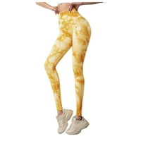 Ženska casual zima elastična visoka struka Tie-dye Thermal Work Caprisyoga hlače žuta + m