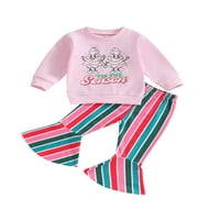 Toddler Baby Girl Božićno zvoni odijelo dugih rukava s dugim rukavima dukserice na vrhu prugaste pantalone