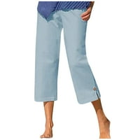 Ženske kratke hlače modna obrezana gumba proreza hlače labavi čvrsti ženski modni nebo plavo l
