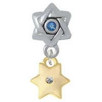 Zlatna tona Heksagram zvijezda - zvijezda Davida sa plavim kristalnim šarm perle